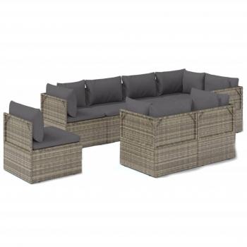 8 Piece Grey Poly Rattan Garden Lounge Set with Cushions