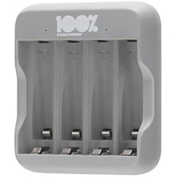 Cargador USB NiMH 100% PeakPower para Baterías AA y AAA con 4 Ranuras, Protección contra Sobrecarga y Temporizador de Seguridad