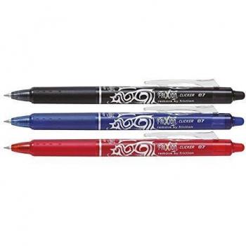 Pilot FriXion Clicker - Set de 3 Bolígrafos Roller de Gel con Tinta Borrable en Colores Negro, Rojo y Azul