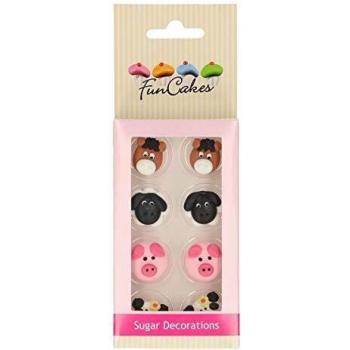 FunCakes Decoraciones de Azúcar Animales de Granja Listo Para ser Usar en la Decoración de Tartas, Perfecto para Cupcakes Temáticas y más, Certificado Sin Gluten, Set/8