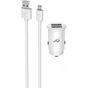 Cargador para Coche con 2 Puertos USB de 5V/2.4A y Cable Micro USB incluido - Color Blanco