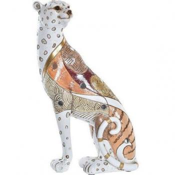 Figura decorativa de resina con diseño de leopardo en tonos naranja y blanco