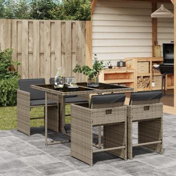 5-Piece Grey Poly Rattan Garden Dining Set with Cushions