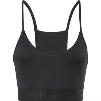 Sujetador Deportivo Reebok Strappy Negro con soporte medio, tirantes cruzados en la espalda, tejido transpirable, diseño sin costuras y ajuste cómodo