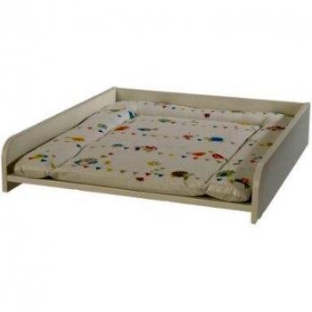 Cambiador para lavadoras con colchoneta de cambiador, colección textile 'Dancing bird', cambiador de madera lacado en blanco