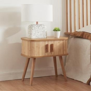 Mesa Auxiliar Nordkapp con 2 Puertas de MDF y Bambú, 48x30x45 cm - Natural