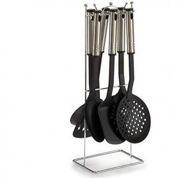 Bakaji 2824594 - Juego de 6 utensilios de cocina de plástico con soporte y mango de acero, metal