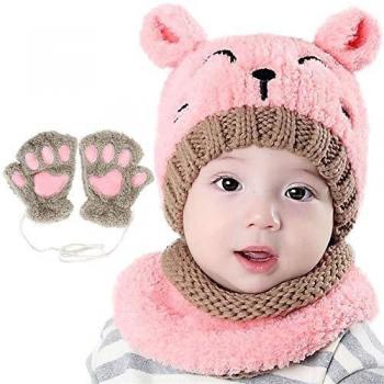 Bearbro Bufandas del Bebé, Invierno Niño Niña Sombrero y Bufandas otoño Invierno niños niñas Punto Gorras y Bufanda Guantes Traje de Tres Piezas