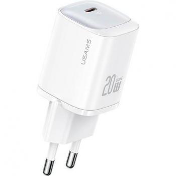 Cargador USB-C 20W GaN de Usams, Carga Rápida, Serie HC, Blanco