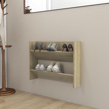 Zapatero de pared aglomerado color roble Sonoma 80x18x60 cm y Armario Zapatero de Pared de Contrachapada 80x18x60 cm Colgante Color Blanco, Gris, gris brillante