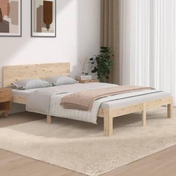 Estructura de cama doble de madera maciza 135x190 cm color marrón