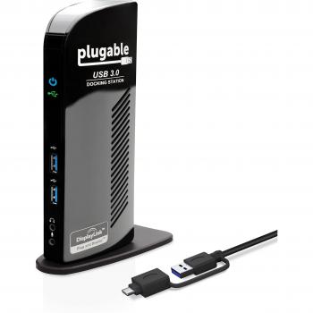 Plugable 11-in-1 Dual Display Universal Docking Station with HDMI, DVI, VGA, Gigabit Ethernet, and USB Ports for Windows and Mac