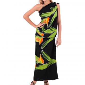 La mujer Leela rayón encubrimiento mano de pintura floral del bikini sarong 78x43 pulgadas negro