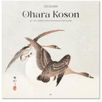 Calendario 2025 pared Ohara Koson Erik beige 30x30 cm con espacio para anotar e ilustraciones