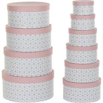 DKD Home Decor-Set de Cajas Organizadoras Apilables Redondo Rosa