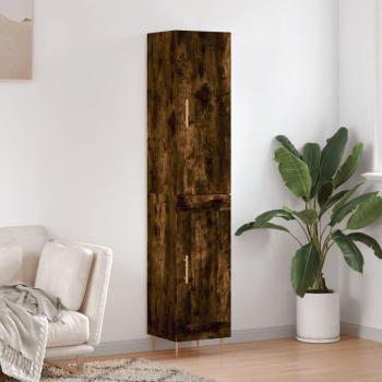 Aparador de madera contrachapada roble ahumado 34,5x34x180 cm con 1 puerta de madera, mueble de almacenaje para salón, buffet y armario auxiliar