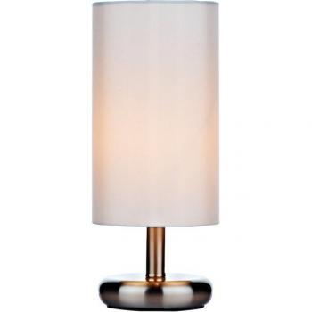 Lámpara de mesa cilíndrica Touch Tico Cromo Satinado 1 bombilla 31cm con pantalla Marfil