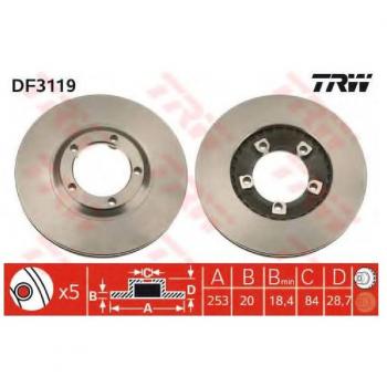 Disco de freno TRW DF3119, ventilado, 1 pieza, tipo frontal