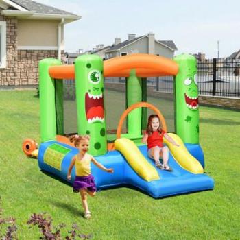 Goplus Multi-Color Kids Inflatable Bounce House Jumping Castle with Fun Slider and 480-Watt Blower