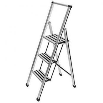WENKO Escalera plegable en diseño de aluminio 2 peldaños, 3 marches, Aluminio, 44 x 127 x 5.5 cm, Plata mate