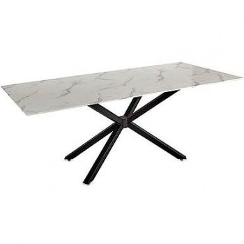 Mesa de Comedor 200x78x100 cm con Top de Cristal Acabado Mármol Blanco y Pie Negro de Metal Romana