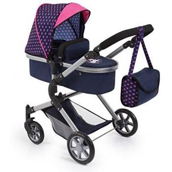 Bayer Design City Neo Dolls Pram with Changing Bag - Blue/Pink, Convertible Stroller for Dolls