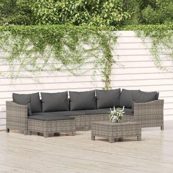 7-Piece Grey Poly Rattan Garden Lounge Set with Cushions