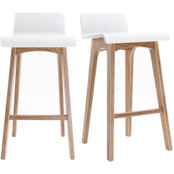 Set de 2 taburetes de cocina nórdicos en madera clara y blanco, altura 65 cm, modelo BALTIK