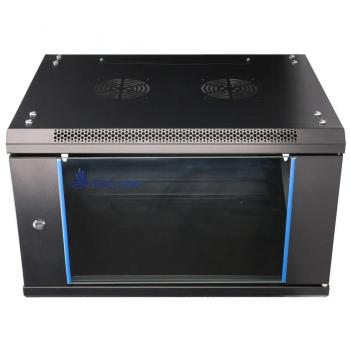 Armario rack 6U de pared negro con puerta de cristal