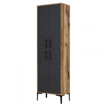 Columna de almacenamiento industrial Yanka de madera y gris con patas de metal negro, diseño versátil y robusto