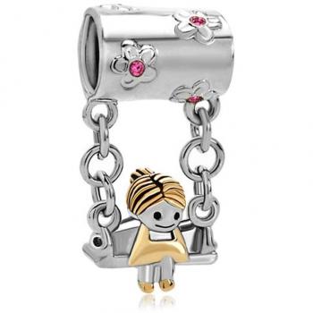 LovelyJewellery Abalorio para pulsera Pandora, diseño de niña en columpio