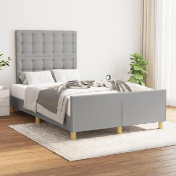 Cama solar sin colchón de Tela Gris Claro 120x200 cm con estructura de cama y cabecero en tela gris claro