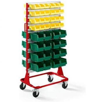 Estantería rodante con 80 cajas de almacenamiento, altura 1588 mm, color rojo fuego