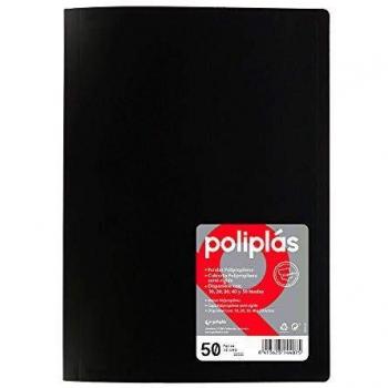 Grafoplás 1460010 - Carpeta de 50 Fundas Transparentes, Tamaño Folio, Cubiertas Negras Opacas, Poliplás