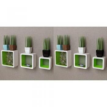 vidaXL 6x Estanterías de Cubos Pared Blanco y Verde Decoración Librería Diseño