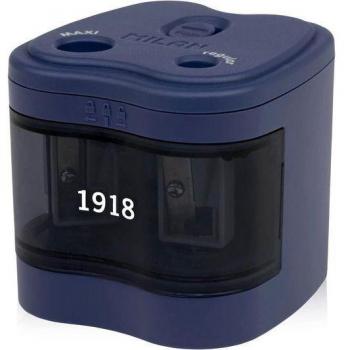 Sacapuntas Eléctrico Milan MAXI-REGULAR Doble Uso Alta Capacidad Serie 1918 con Pilas Incluidas, Color Azul Marino