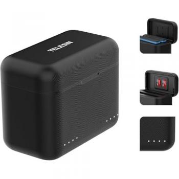 Cargador portátil de batería Telesin de doble canal para Insta360 X3 y X4, 2 ranuras para baterías y almacenamiento de tarjeta TF
