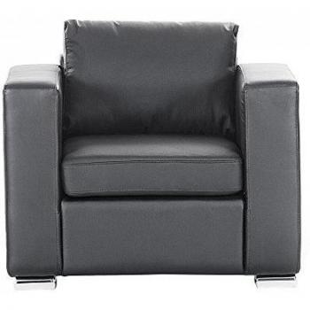 Sillón tapizado en piel negra patas cromadas diseño retro