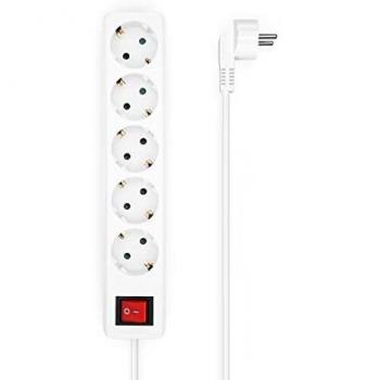 AISENS - A154-0651 - Base Multiple 5 Tomas con Interruptor con Cable 3x1.5mm2, Blanco, 1.4m