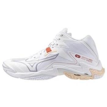 Mizuno Wave Lightning Z8 Mid - Zapatillas de Voleibol para Mujer, color blanco, con tecnología Wave para amortiguación y estabilidad, diseño ligero y transpirable, suela de goma para tracción en canchas