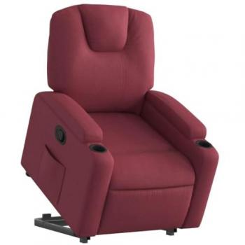 Sillón Reclinable Elevable en Tela Rojo Tinto, Silla con Respaldo y Reposabrazos, Ideal para Descanso y Relax, Asiento Ajustable para Ancianos