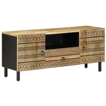 Mueble de TV madera maciza de mango rugosa negro 105x33,5x46 cm