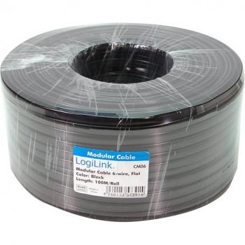 Cable telefónico LogiLink plano negro 100 m 6 hilos