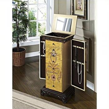 Powell Masterpiece Handpainted Wood Jewelry Armoire, Antiqued Parchment