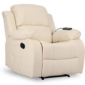 Don Descanso - Sillón Masaje Relax Calor Trevi Crema Reclinable 160º con 8 Motores Silenciosos, Calor Lumbar, Sist. Masaje 4 Zonas y Acabado en PU Anti-Cuarteo [Incluye Mando]. Ideal Gente Mayor