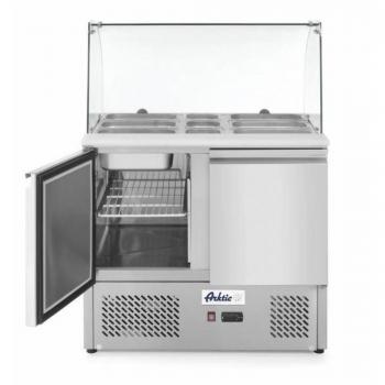 Saladette 2 Puertas con Vitrina de Cristal, Capacidad 300L, 2x GN 1/1 y 3x GN 1/6, Rango de Temperatura -2°C/+8°C