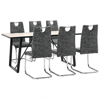 vidaXL Juego de Comedor 7 Piezas Cuero Sintético Mobiliario Decoración Interior Casa Hogar Robusto Duradero Resistente Funcional Práctico Útil Negro