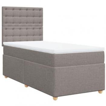 Cama Box Spring con Colchón de Muelles Tortor 90x190 cm en Tela Gris Taupe