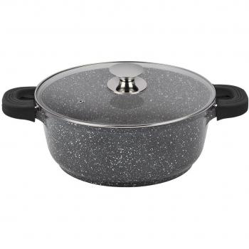 Cacerola Alta de Aluminio Fundido con Recubrimiento de Piedra y Tapa de Cristal 20 cm