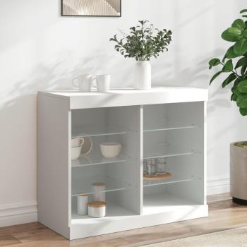 Aparador con luces LED 81x37x67 cm Mueble de Almacenaje de Salón Buffet Armario Auxiliar Armario de Almacenamiento Blanco